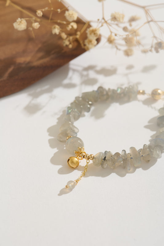Handmade Labradorite Raw Stone Bracelet, Natural Gemstone Chip Bracelet, 14K Gold Adjustable Bracelet, Boho Jewelry Gift
