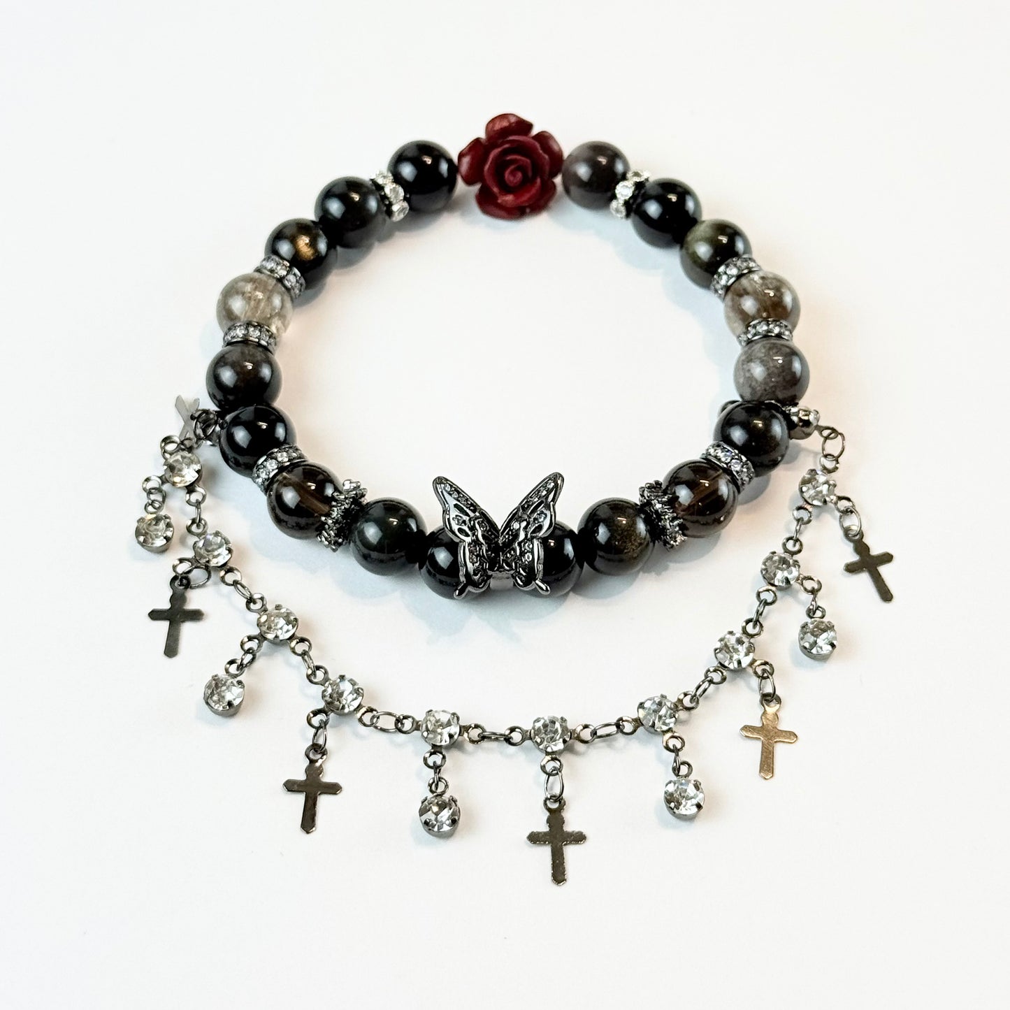Mystic Rose - Obsidian, Smoky Quartz and Azeztulite