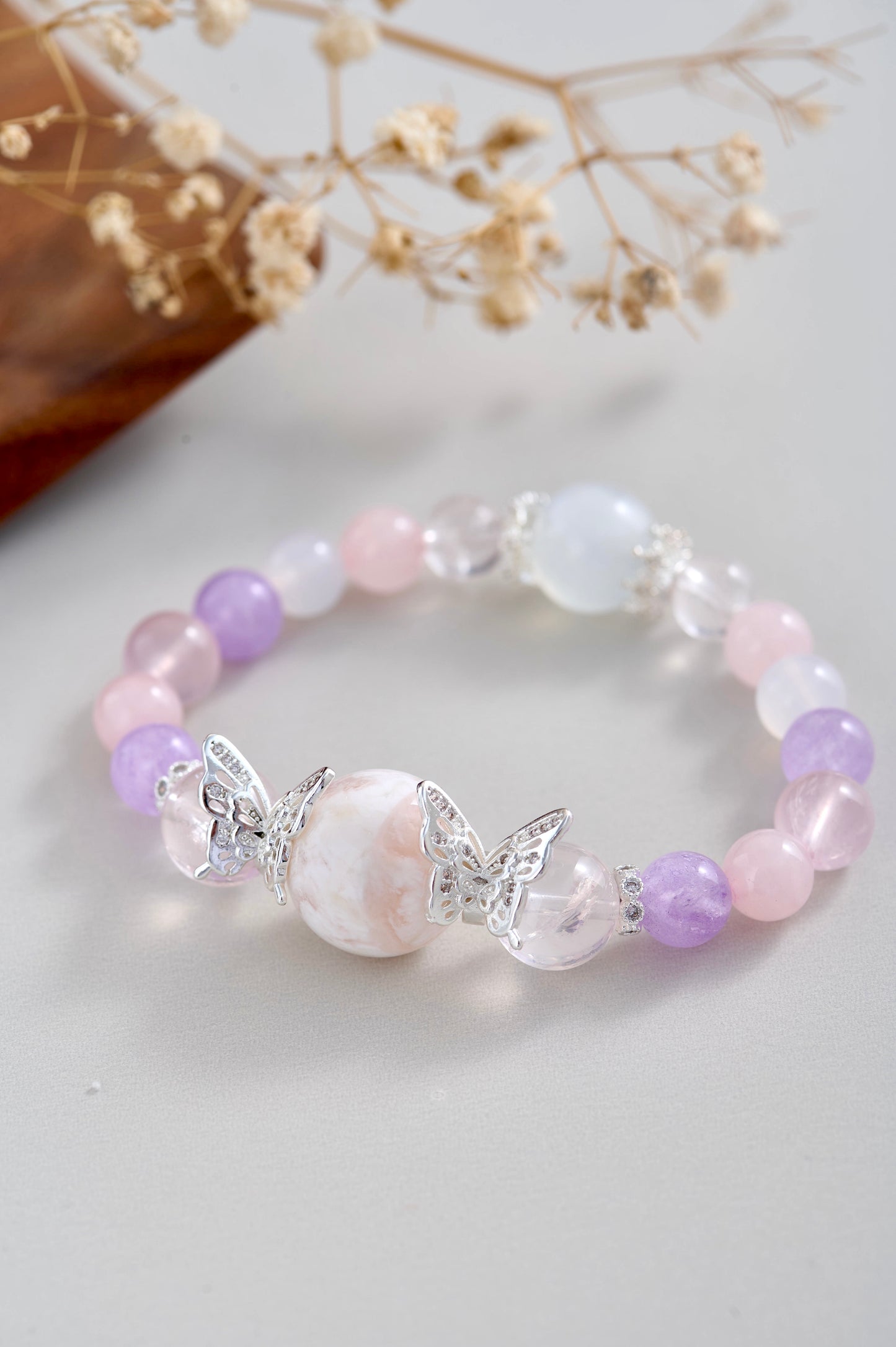 Snow Mountain Princess Crystal Bracelet – Moonstone & Snow Phantom Quartz