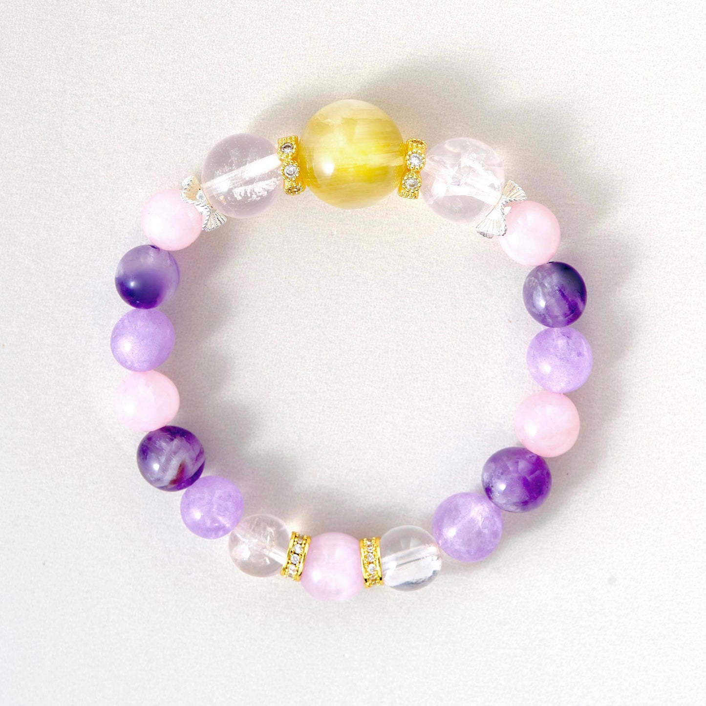 Monet's Golden Sunset Crystal Bracelet – Gold Lepidolite, Star Rose Quartz & Pink Aragonite
