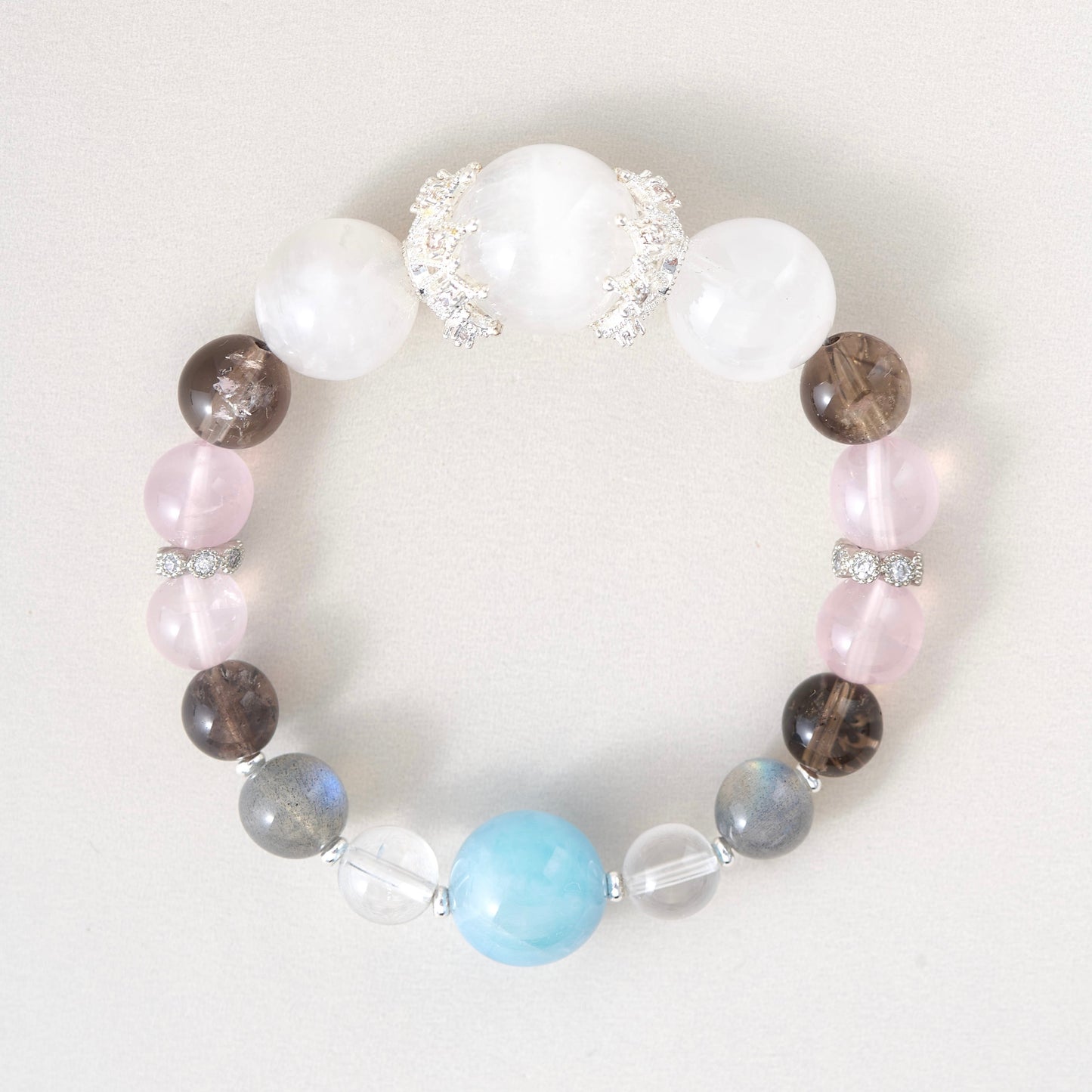 Mt. Fuji Serenity Crystal Bracelet – Snow Phantom Quartz & Aquamarine Harmony