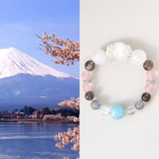 Mt. Fuji Serenity Crystal Bracelet – Snow Phantom Quartz & Aquamarine Harmony