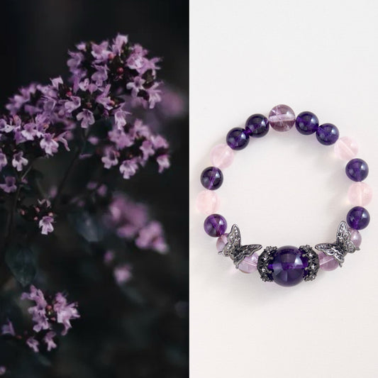 Premium High Quality! Violet Garden Crystal Bracelet – Amethyst & Rose Quartz Elegance