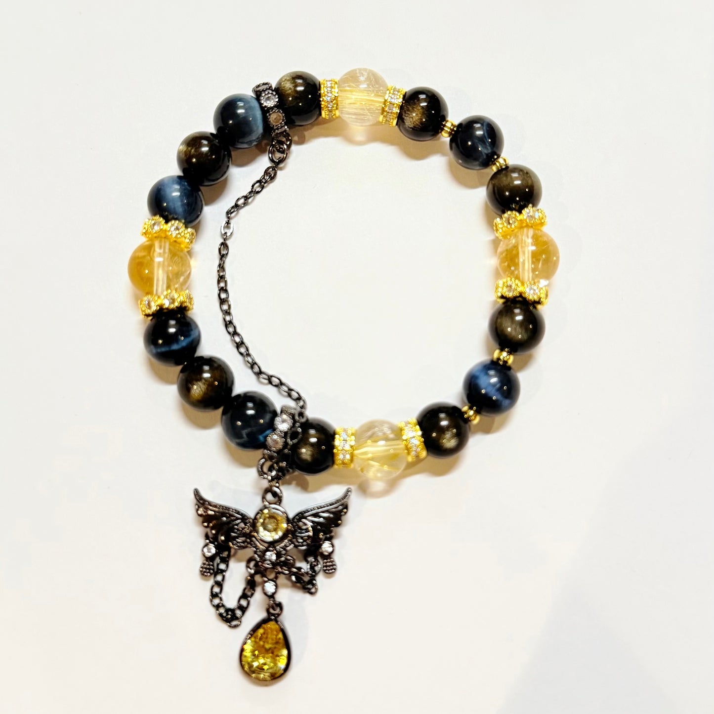 Midnight Glow Crystal Bracelet – Citrine & Blue Tiger Eye Wealth Protection Charm