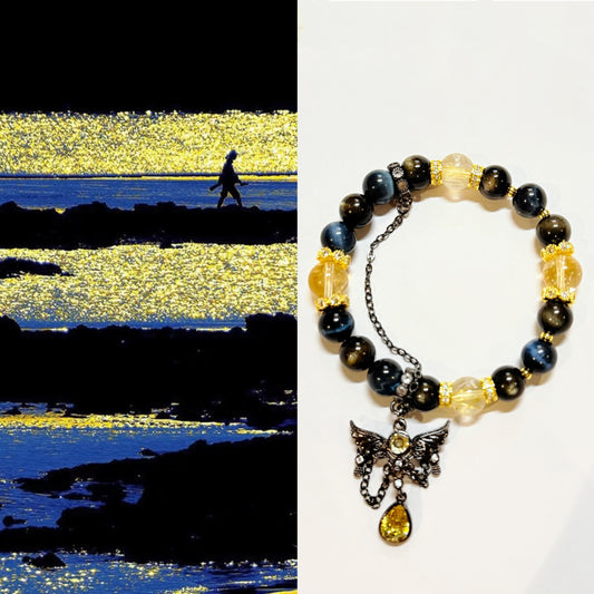 Midnight Glow Crystal Bracelet – Citrine & Blue Tiger Eye Wealth Protection Charm