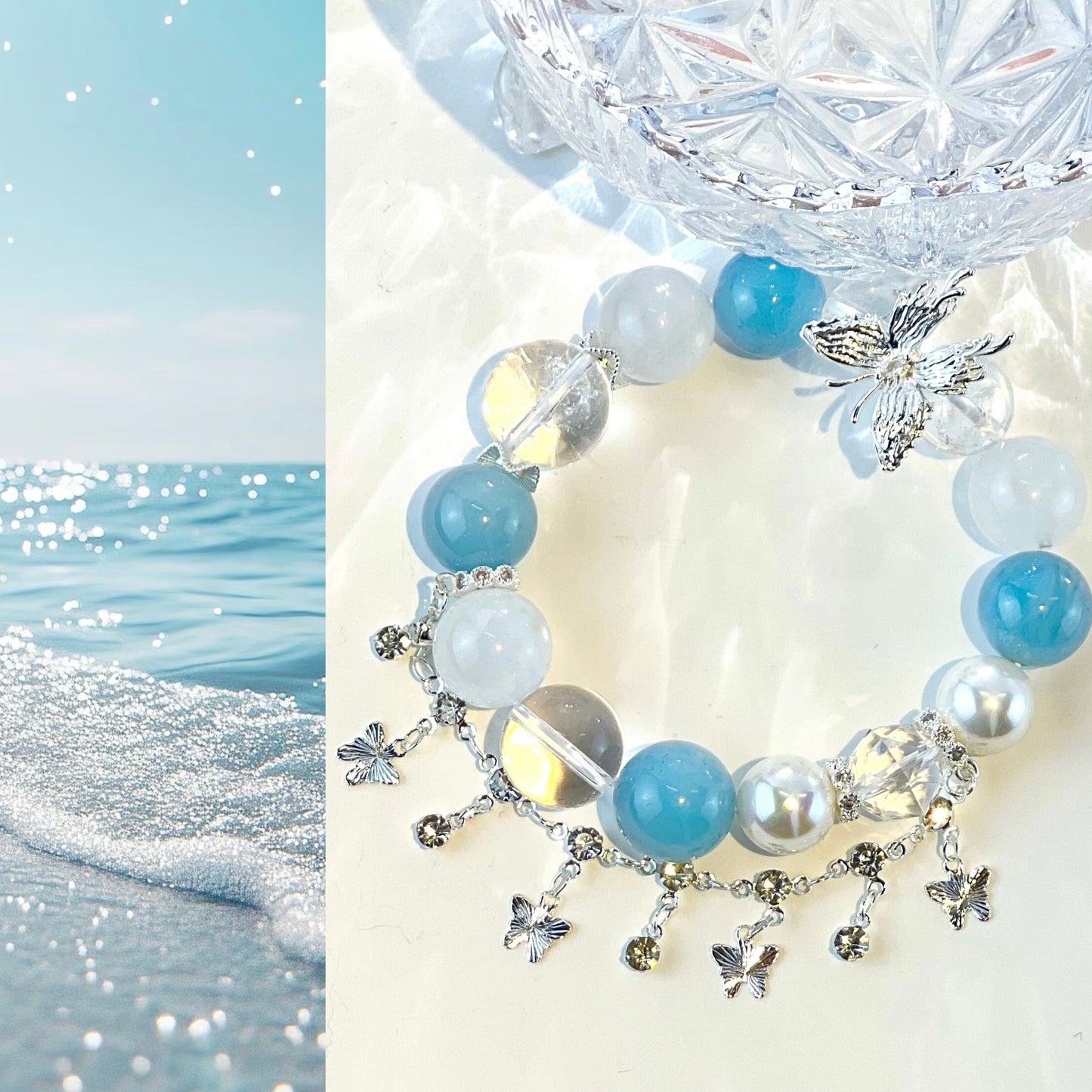 Moonlit Ocean - Aquamarine, Moonstone and Clear Quartz