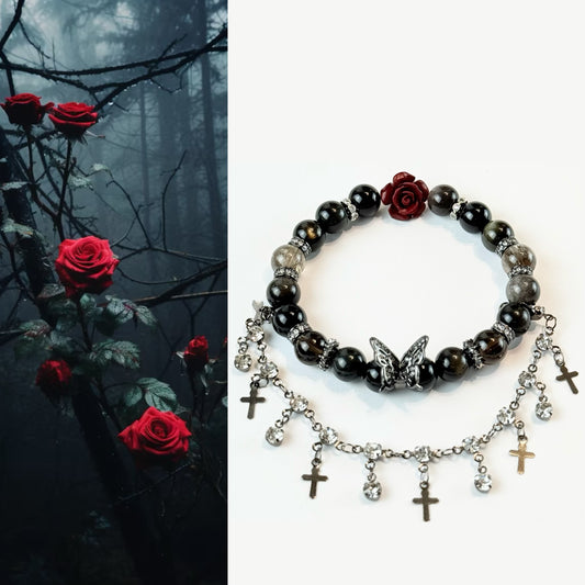 Mystic Rose - Obsidian, Smoky Quartz and Azeztulite