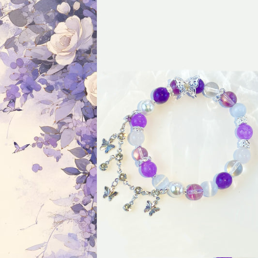 Ethereal Butterfly Bracelet - Series Amethyst and Clear Crystal