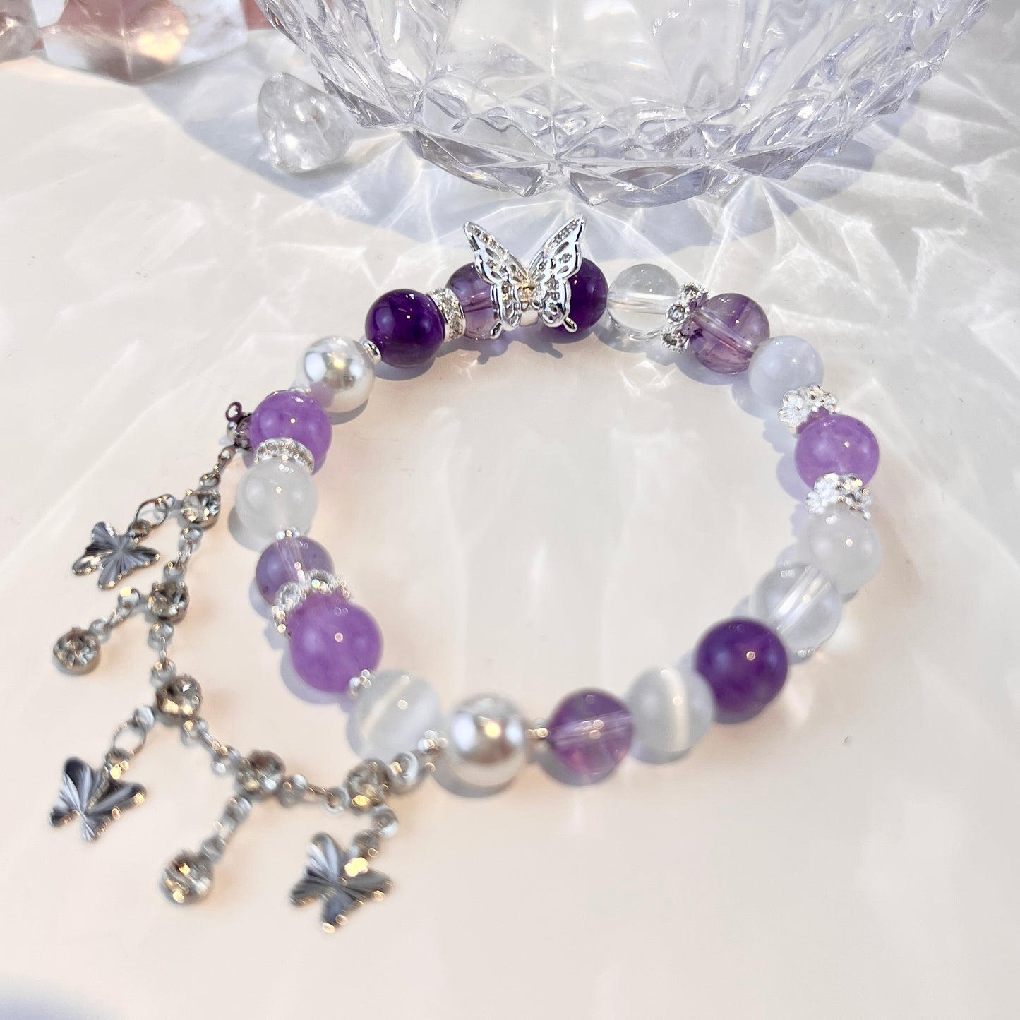 Ethereal Butterfly Bracelet - Series Amethyst and Clear Crystal