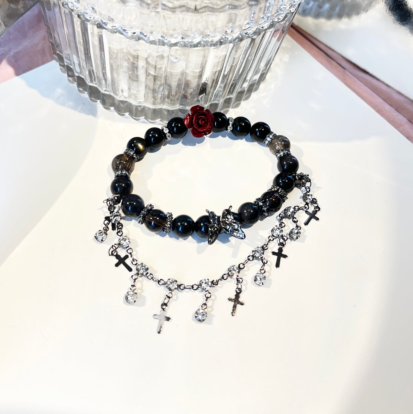 Mystic Rose - Obsidian, Smoky Quartz and Azeztulite