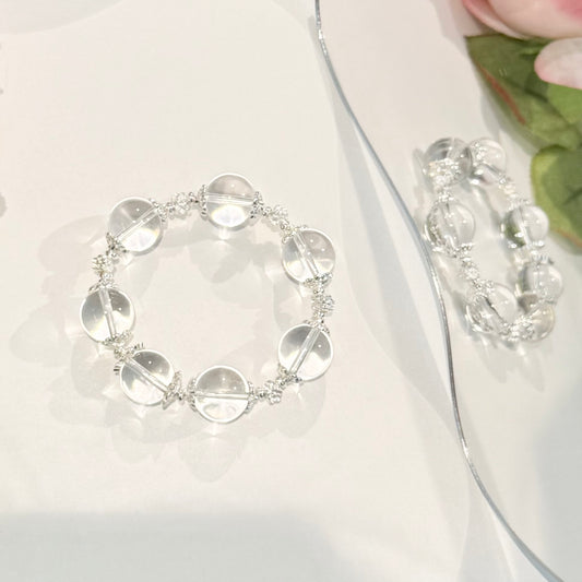 Celestial Clarity – 7A Grade Pure White Quartz Bracelet with Sterling Silver Accents