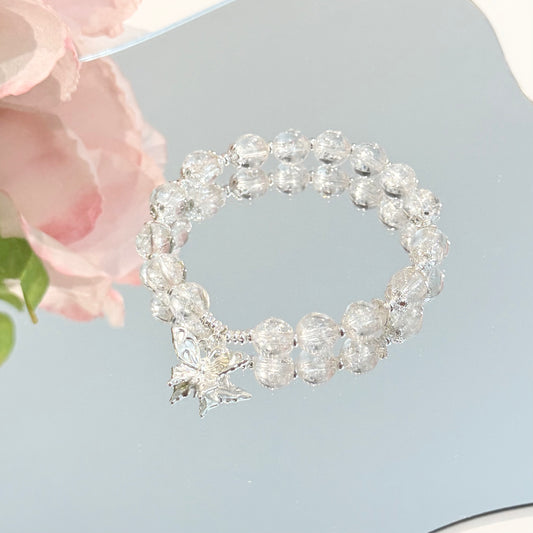 Rainbow Whisper – Himalayan Ice Quartz Bracelet with Sterling Silver Chain & Butterfly Charm