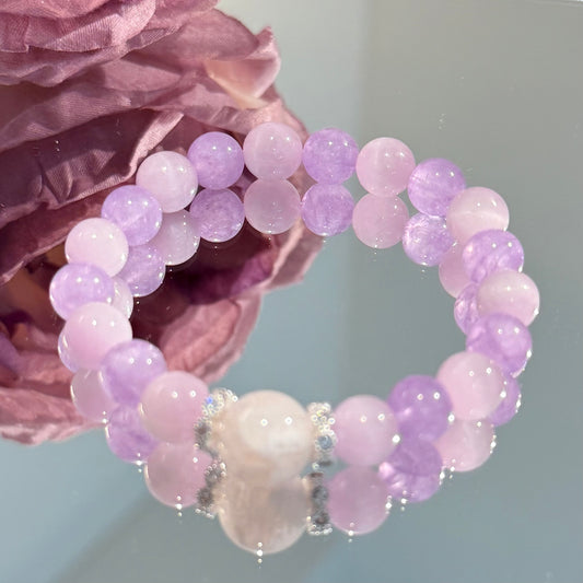Royal Bloom – Lepidolite, Lavender Quartz & Pink Phantom Crystal Bracelet