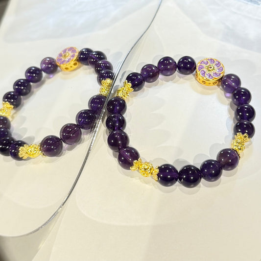 Focus Fortune – Mini Uruguayan Amethyst Bracelet with 14K Gold Prosperity Disc