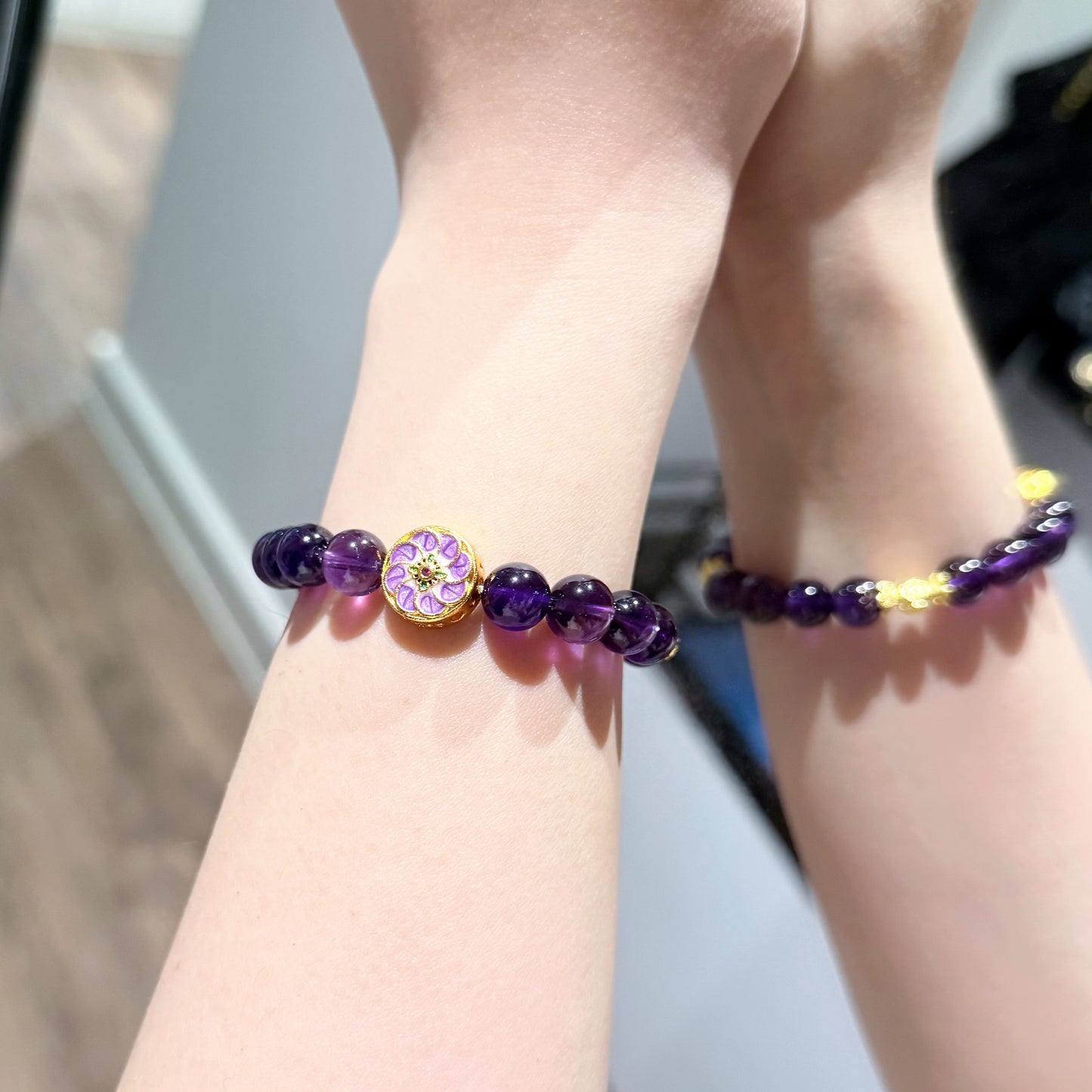 Focus Fortune – Mini Uruguayan Amethyst Bracelet with 14K Gold Prosperity Disc